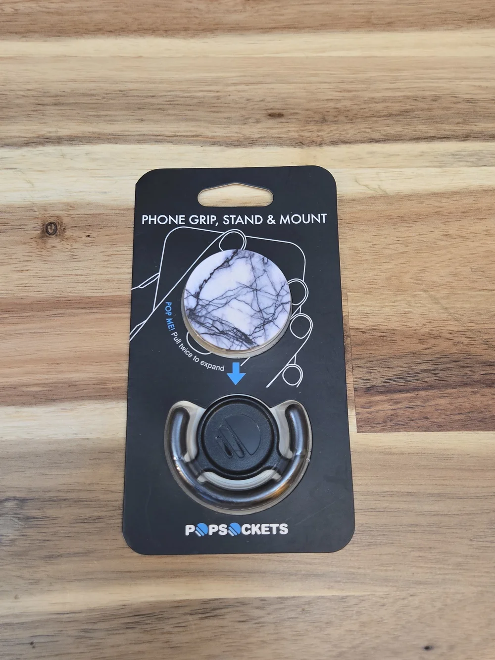 PopSocket Phone Grip, Stand & Mount - White Marble with Black Mount